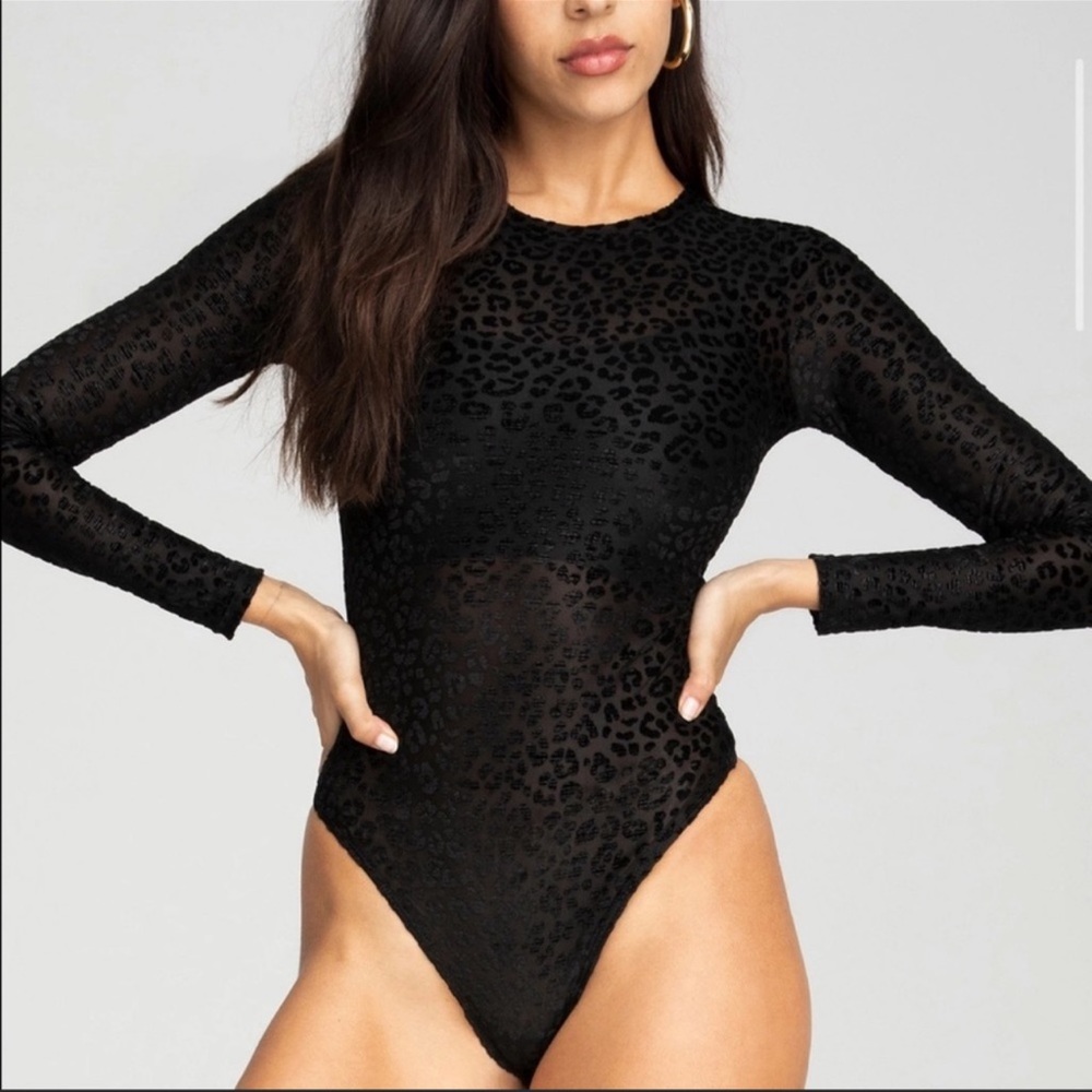 NWT Good American Black Mesh Bodysuit, Size 3